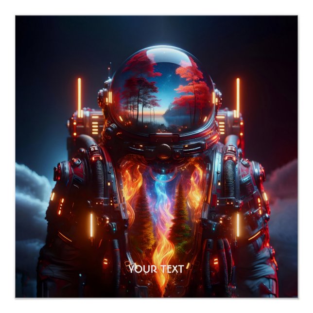 Pôster Fantasy - Foto de Paisagem de Astronauta Bonita (Frente)