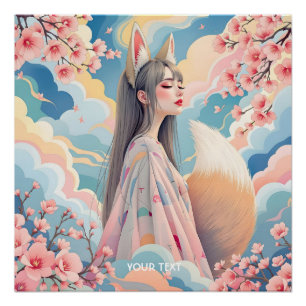 Pôster Fantasy Fox Lady Rosa