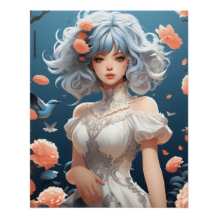 Pôster Fantasy IA Art Anime Sonhos: Pequeno Vestido Negro