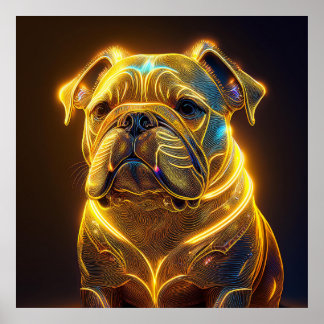 Poster Fantasy Image Neon Yellow English Bulldog
