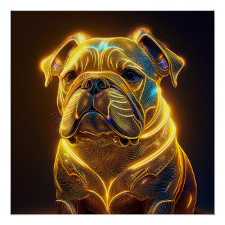 Pôster Fantasy Image Neon Yellow English Bulldog