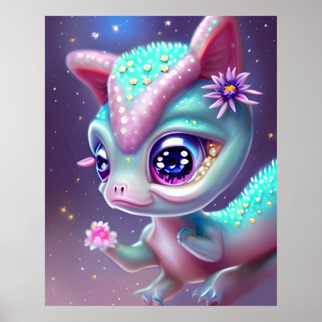 Poster Fantasy Kawaii, bebê dinossauro fofo e adorável (Frente)