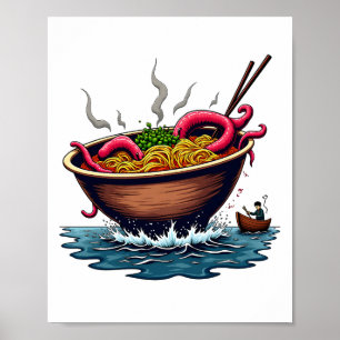 Poster Fantasy Kraken Ramen Monster Bowl