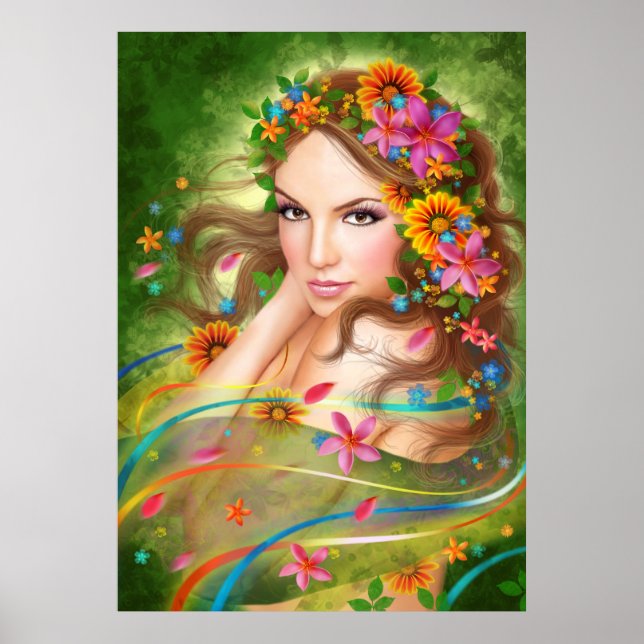 Poster Fantasy Linda fada de flores (Frente)