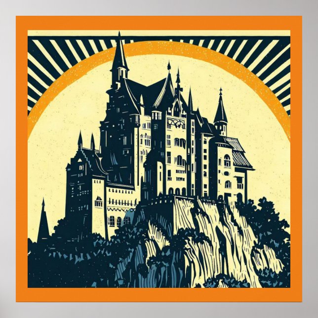 Poster Fantasy Medieval Castle - Woodcut 3 (Frente)