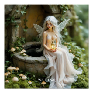 Pôster Fantasy Menina Bonita Cogumelos Lanterna
