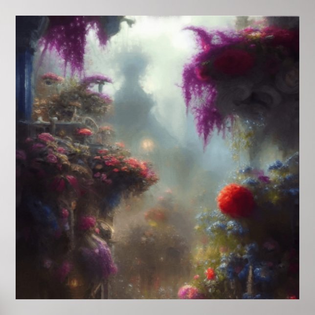 Poster Fantasy Misty Rainy Magical Garden Landscape (Frente)