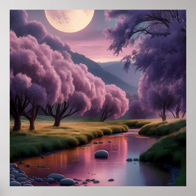 Poster Fantasy Moonlit River Dreamscape Illustration (Frente)