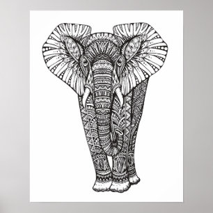 Poster Fantasy Patterned Elephant Doodle 2