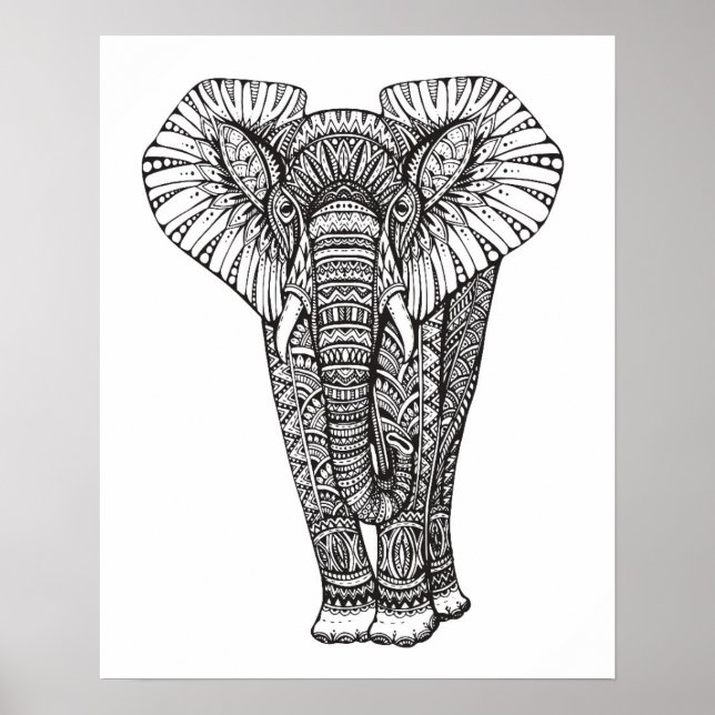 Poster Fantasy Patterned Elephant Doodle 2 (Frente)