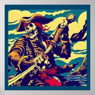 Poster Fantasy Pirate Anime - Woodcut 1