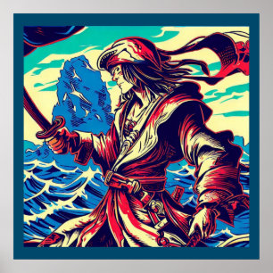 Poster Fantasy Pirate Anime - Woodcut 2
