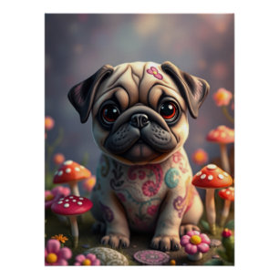 Pôster Fantasy Pug Puppy Art