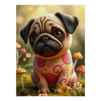 Pôster Fantasy Pug Puppy Art