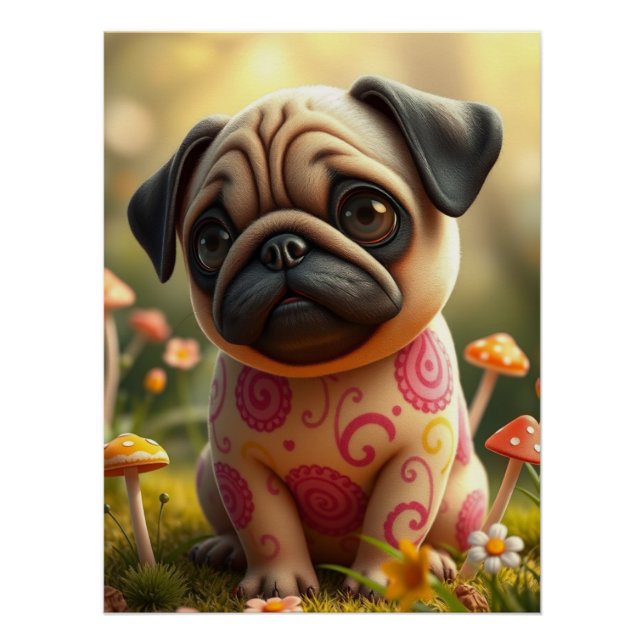 Pôster Fantasy Pug Puppy Art (Frente)