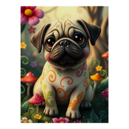 Pôster Fantasy Pug Puppy Art