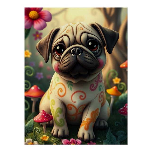 Pôster Fantasy Pug Puppy Art (Frente)