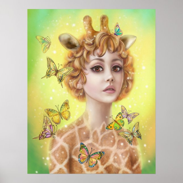 Poster Fantasy retrato mulher girafa canvas prin (Frente)