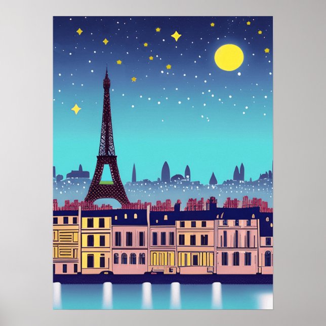Poster Fantasy Skyline de Paris sob as Estrelas (Frente)
