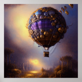 Poster Fantasy Steampunk Purple Vintage Balão de Ar Quent