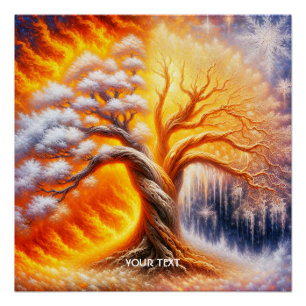 Pôster Fantasy Tree Fire Snow