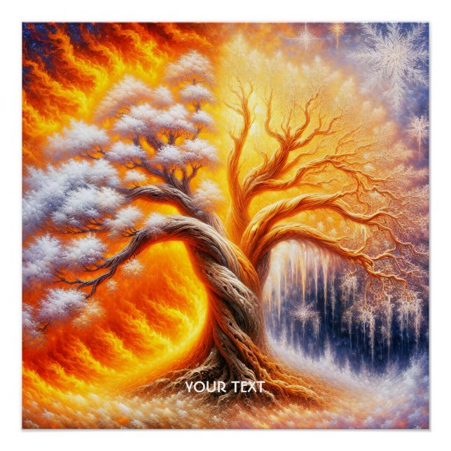 Pôster Fantasy Tree Fire Snow (Frente)