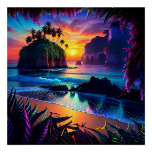 Pôster Fantasy Tropical Beach Three