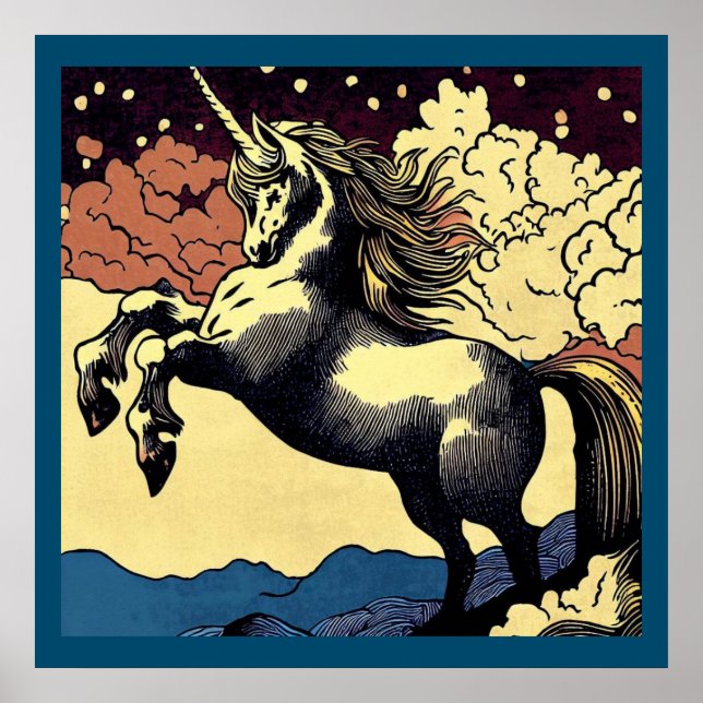 Poster Fantasy Unicorn - Woodcut 4 (Frente)