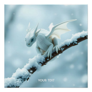 Pôster Fantasy White Baby Dragon