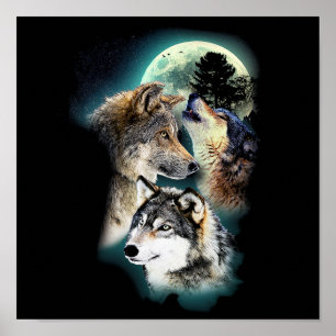 Poster Fantasy Wolf Moon Mountain