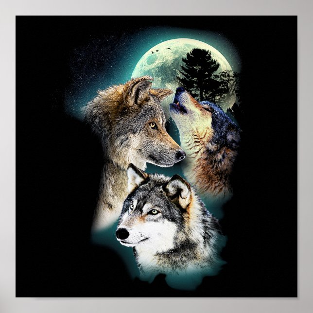 Poster Fantasy Wolf Moon Mountain (Frente)