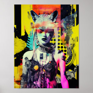 Poster Fantasy Woman and Animal Collage