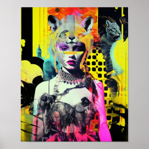 Poster Fantasy Woman and Animal Collage