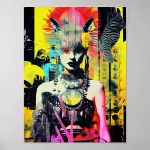 Poster Fantasy Woman and Animal Collage