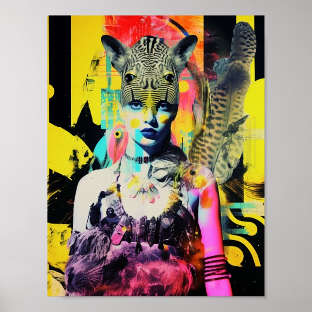 Poster Fantasy Woman and Animal Collage (Frente)
