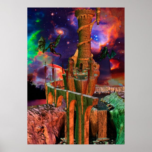 Poster Fantasy Words Dragon Fight Fantasy Art (Frente)