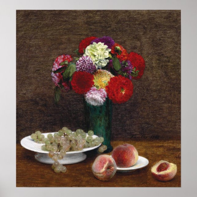 Poster Fantin-Latour - Uvas E Pêssegos Dahlias (Frente)