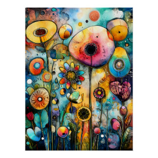 Pôster Farbenfrohe Blumenlandschaft mit abstrakten Blüten
