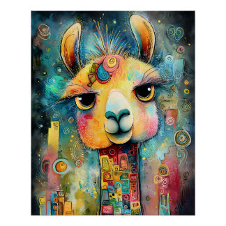 Pôster Farbenfrohes Fantasie-Lama detailreiche Muster