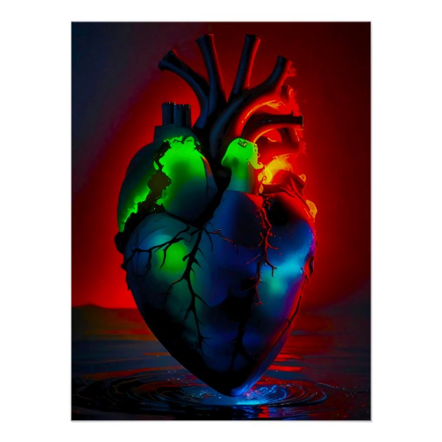 Pôster Farbig leuchtendes Herz über Wasser (Frente)