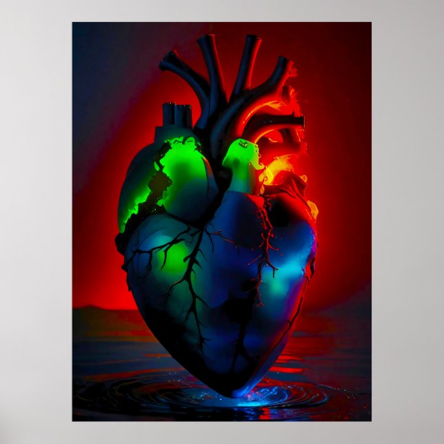 Poster Farbig leuchtendes Herz über Wasser (Frente)