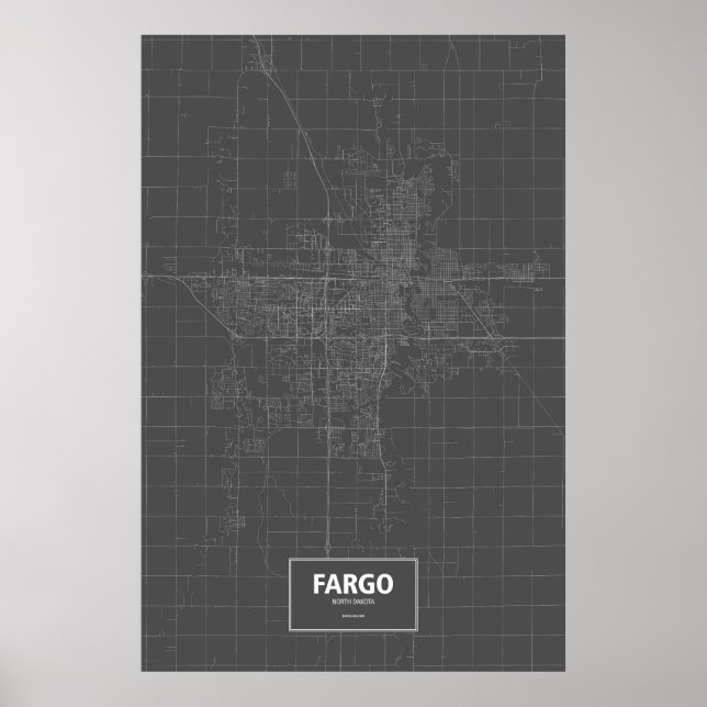 Poster Fargo, Dakota do Norte (branco no preto) (Frente)