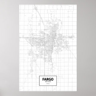 Pôster Fargo, Dakota do Norte (preto no branco)