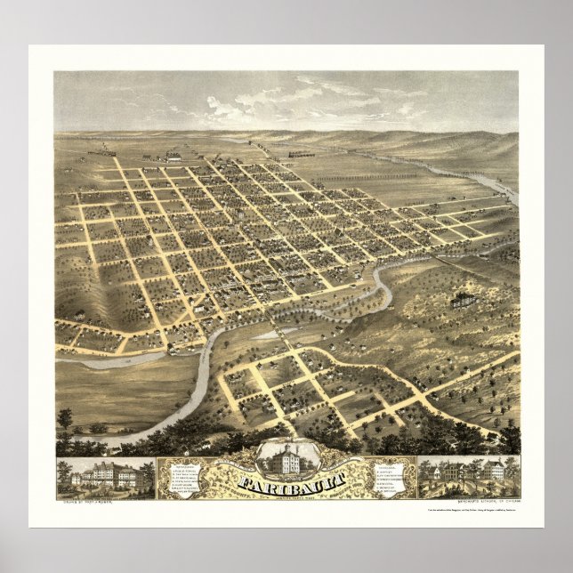 Pôster Faribault, Mapa Panorâmico MN - 1869 (Frente)