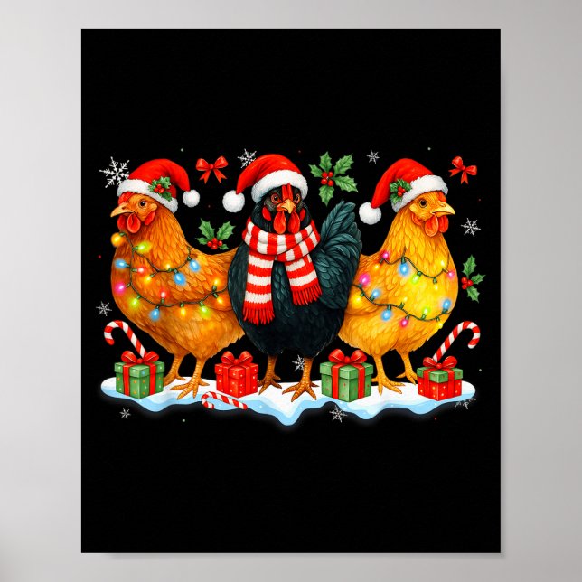 Poster Farm Animal Funny Chicken Christmas Lights Cute Xm (Frente)