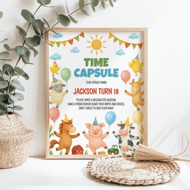 Poster Farm Animals Birthday Party Time Capsule Sign (Criador carregado)