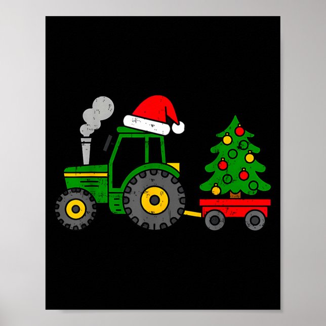 Poster Farm Christmas Tractor Tree Xmas Truck Boys Kids T (Frente)