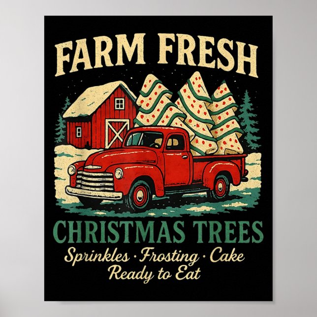 Poster Farm Fresh Debbie Christmas Cake Retro Red Truck H (Frente)