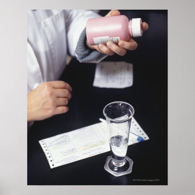 Poster Farmacêutico segurando garrafa de medicamento, fec (Frente)