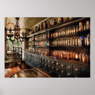 Poster Farmácia - tão muitas gavetas e garrafas